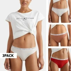 Νέος 😍 Εσώρουχα Tommy 👖 Jeans Strech 3-Pack Γυναικεία Εσώρουχα Feather White/Copper Canyon/Empire ✨