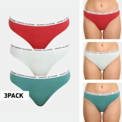 Προώθηση 🎁 Εσώρουχα Tommy 👖 Jeans Strech 3-Pack Γυναικεία Εσώρουχα Cranberry/Aqua/Saltwater Green 👏