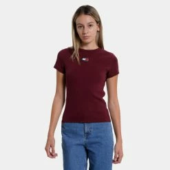 Καλύτερες κριτικές για 👍 T-shirts | Μπλούζα κοντό μανίκι Tommy 👖 Jeans Baby Rib Center Badge Γυναικείο T-shirt Deep Rouge ⭐