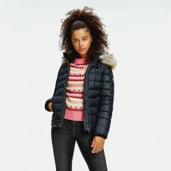 Τοπ 10 🎁 Μπουφάν Tommy 👖 Jeans Basic Hooded Down Γυναικείο Μπουφάν BLACK 😀