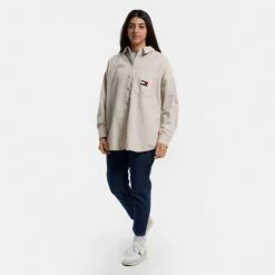 Ολοκαίνουργιο 🧨 Πουκάμισα Tommy 👖 Jeans Corduroy Oversized Γυναικείο Πουκάμισο Stony Beige ❤️ -Φτηνός Tommy-jeans Κατάστημα tommy jeans corduroy overshirt 6