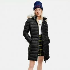 Φτηνός 😀 Μπουφάν Tommy 👖 Jeans Essential Hooded Down Γυναικείο Μπουφάν BLACK 🌟