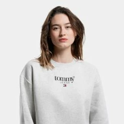 Flash Sale ❤️ Φούτερ Tommy 👖 Jeans Essential Relaxed Logo 1 Crew Γυναικεία Μπλούζα Φούτερ Silver Grey Htr ✔️ -Φτηνός Tommy-jeans Κατάστημα tommy jeans rlxd essential logo 1 crew 2