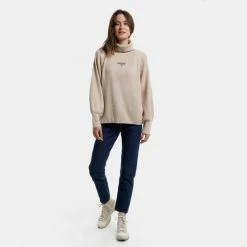 Εκπτωση 👏 Πλεκτά Tommy 👖 Jeans Rib-Knit Turtleneck Γυναικεία Μπλούζα Πουλόβερ Stony Beige 🔥 -Φτηνός Tommy-jeans Κατάστημα tommy jeans rlxd lofty turtle sweater 3