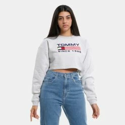 Εκπτωση 🎁 Φούτερ Tommy 👖 Jeans Modern Super Cropped Relaxed Γυναικείο Φούτερ Silver Grey Htr 🔥