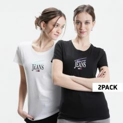 Η καλύτερη συμφωνία 👍 T-shirts | Μπλούζα κοντό μανίκι Tommy 👖 Jeans 2-Pack Skinny Essentials Logo Γυναικείο T-shirt WHITE/BLACK 😉