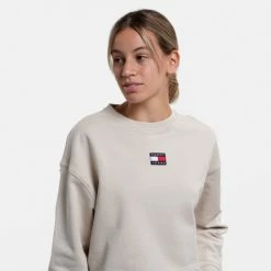 Best Pirce 🧨 Φούτερ Tommy 👖 Jeans Γυναικεία Μπλούζα Φούτερ Stony Beige 👏 -Φτηνός Tommy-jeans Κατάστημα tommy jeans tjw bxy crop badge drawstr crew 11