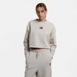 Best Pirce 🧨 Φούτερ Tommy 👖 Jeans Γυναικεία Μπλούζα Φούτερ Stony Beige 👏