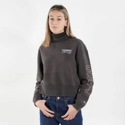 ΧΟΝΔΡΙΚΟ ΕΜΠΟΡΙΟ 🎉 Φούτερ Tommy 👖 Jeans Boxy Unitees3 Turtle Γυναικεία Μπλούζα Μακρύ Μανίκι Black 😉