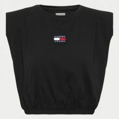 Τοπ 10 🛒 Αμάνικα T-shirts Tommy 👖 Jeans Badge Γυναικείο Crop Top Black ❤️