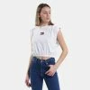 Εκπτωση 👍 Αμάνικα T-shirts Tommy 👖 Jeans Badge Γυναικείο Crop Top WHITE 😀 -Φτηνός Tommy-jeans Κατάστημα tommy jeans tjw crop elasticated badge tank 3
