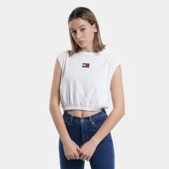 Εκπτωση 👍 Αμάνικα T-shirts Tommy 👖 Jeans Badge Γυναικείο Crop Top WHITE 😀 8 Εκπτωση 👍 Αμάνικα T-shirts Tommy 👖 Jeans Badge Γυναικείο Crop Top WHITE 😀 -Φτηνός Tommy-jeans Κατάστημα tommy jeans tjw crop elasticated badge tank 5