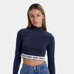 Το φθηνότερο ✔️ Μπλούζα Μακρύ Μανίκι Tommy 👖 Jeans Tjw Crop Logo Waistband Ls TWILIGHT NAVY ❤️ -Φτηνός Tommy-jeans Κατάστημα tommy jeans tjw crop logo waistband ls 2