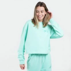 Καλύτερες κριτικές για 🔔 Φούτερ Tommy 👖 Jeans Recycled Signature Logo Cropped Γυναικείο Φούτερ Clear Lagoon ✨