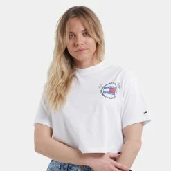 ΧΟΝΔΡΙΚΟ ΕΜΠΟΡΙΟ 🌟 T-shirts | Μπλούζα κοντό μανίκι Tommy 👖 Jeans Γυναικείο T-Shirt WHITE 🧨 -Φτηνός Tommy-jeans Κατάστημα tommy jeans tjw ovrszd crop philosotees 3 ss 2