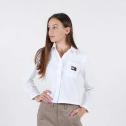 Εκπτωση 🎉 Πουκάμισα Tommy 👖 Jeans Regular Heritage Badge Γυναικείο Πουκάμισο White ⌛