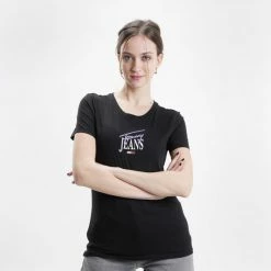 Flash Sale 🔥 T-shirts | Μπλούζα κοντό μανίκι Tommy 👖 Jeans Skinny Essential Logo Γυναικείο T-shirt Black 🌟 -Φτηνός Tommy-jeans Κατάστημα tommy jeans tjw skinny essential logo 1 ss 14