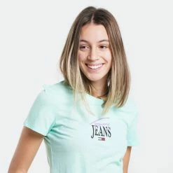 Προώθηση 🌟 T-shirts | Μπλούζα κοντό μανίκι Tommy 👖 Jeans Skinny Essential Logo Γυναικείο T-shirt Clear Lagoon 🔥 -Φτηνός Tommy-jeans Κατάστημα tommy jeans tjw skinny essential logo 1 ss 6