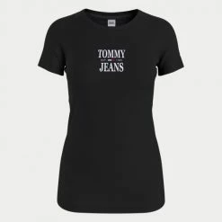 Ολοκαίνουργιο 👍 T-shirts | Μπλούζα κοντό μανίκι Tommy 👖 Jeans Essential Logo Γυναικείο T-shirt BLACK 🎁