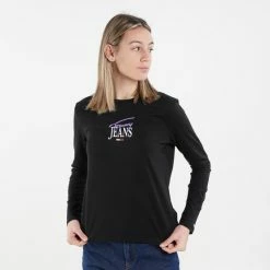 Φτηνός 😍 Μπλούζα Μακρύ Μανίκι Tommy 👖 Jeans Essential Logo Sleeve Γυναικεία Μπλούζα Με Μακρύ Μανίκι Black ✔️ -Φτηνός Tommy-jeans Κατάστημα tommy jeans tjw slim essential logo 1 ls 3