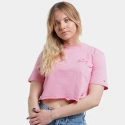 Πολύ καλή προσφορά 🎉 T-shirts | Μπλούζα κοντό μανίκι Tommy 👖 Jeans Tjw Super Crop Signature Γυναικείο Crop Top Fresh Pink 🛒 -Φτηνός Tommy-jeans Κατάστημα tommy jeans tjw super crop signature ss 3