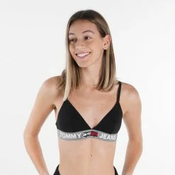 Best Pirce 🛒 Εσώρουχα Tommy 👖 Jeans Triangle Bralette Unlined Γυναικείο Σουτιέν BLACK 🔥